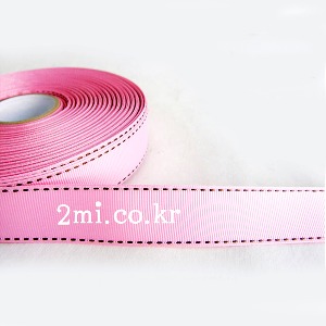 골지-핑크 밤색스티치 2.5cm 리본 국산