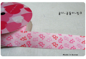 골지-곰돌이-핑크  2.5cm 길이 1m 리본 ( 장식 포장 공예 만들기 재료 diy 헤어핀)