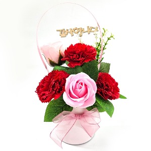 꽃꽂이DIY  - 빨간 카네이션 3,  핑크 장미2 꽃바구니 만들기 키트 bn836